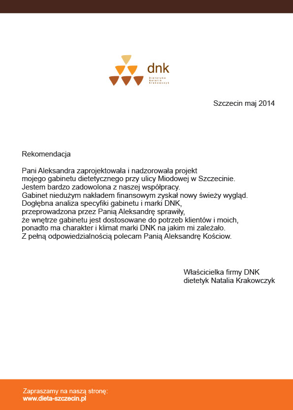 (wnętrze komercyjne, gabinet dietetyczny, ralizacja 2014r.)- właściciel Natalia Krakowczyk